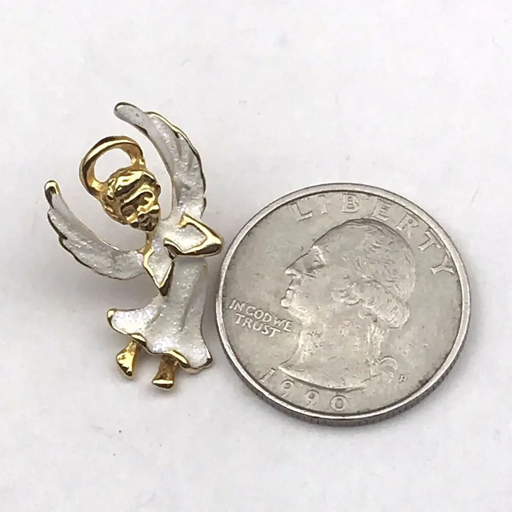 Angel Vintage Pin Gold Tone Brooch Small Enamel Painted Made In Canada